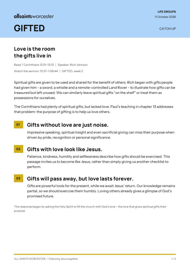 First page of the GIFTED life-group guide